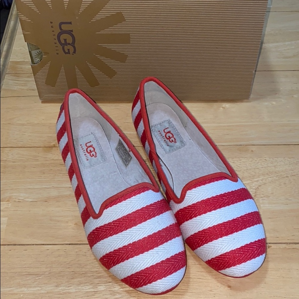 NIB UGG ALLOWAY RED WHITE STRIPE FLAT CANVAS US 6 or 6.5